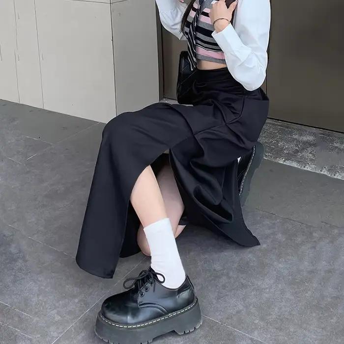 Streetwear fendu Cargo jupes longues femmes Vintage gothique taille haute jupe plissée femme 2025 été fermeture éclair
