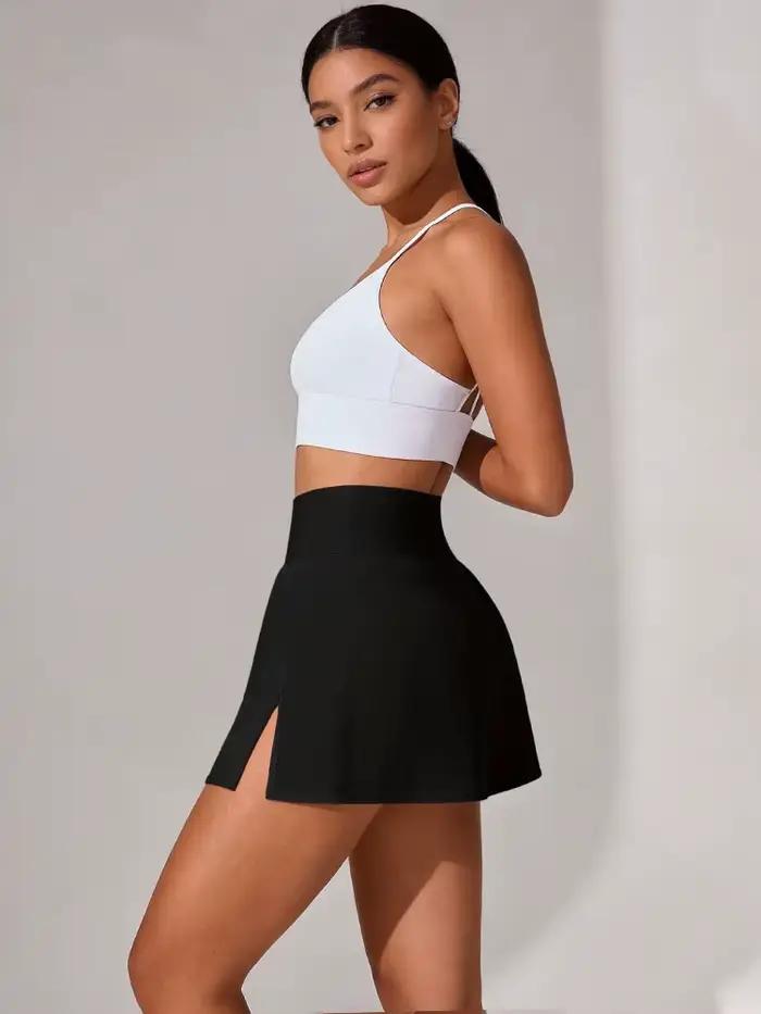 Jupes de yoga fendues sur le côté pour femmes, sexy, coupe ajustée, pour entraînement sportif, avec large ceinture, texture lisse, non transparentes, pour le fitness