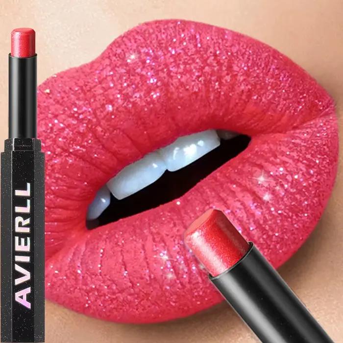 Rouge à lèvres brillant effet diamant, hautement pigmenté, nacré métallique, waterproof, longue tenue, maquillage éclatant et radieux toute la journée