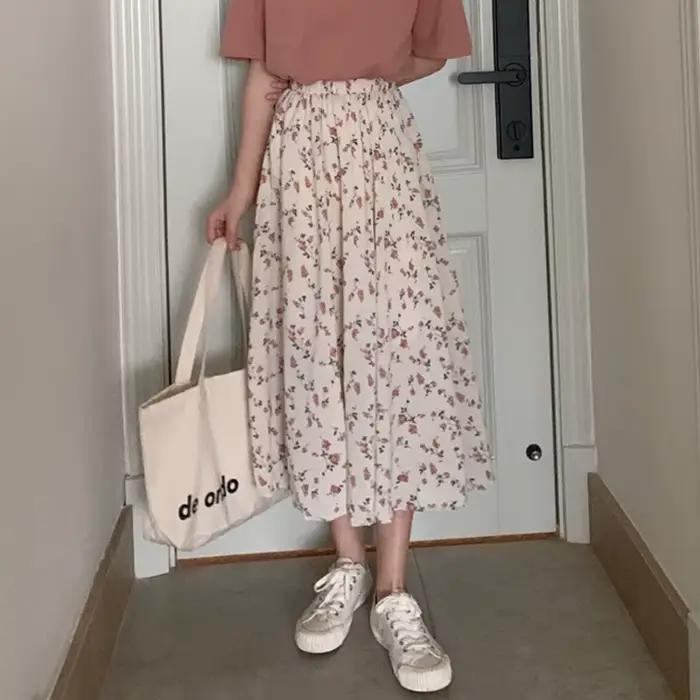 Jupes longues plissées à imprimé floral vintage