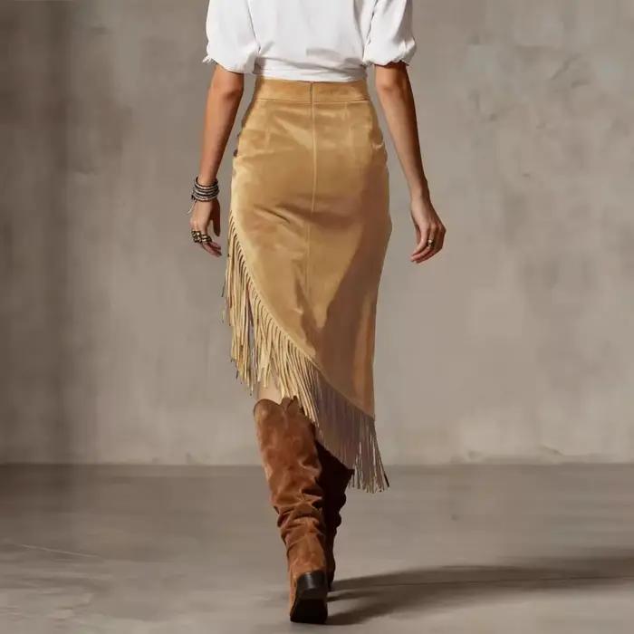 Jupe en daim de style western rétro, design irrégulier, jupe unie