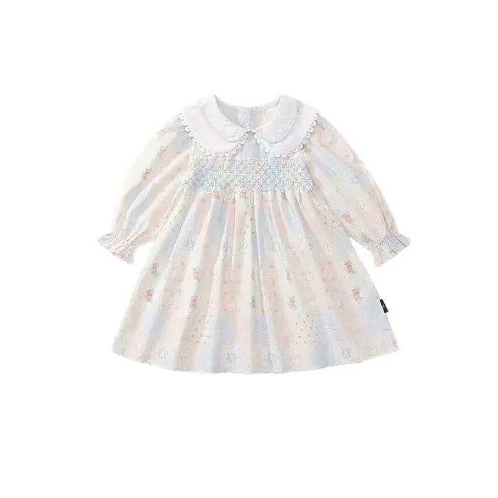 Robe à col pour filles, nouveau Style, vent doux, manches longues, robe de princesse imprimée pour bébés filles, printemps 2025