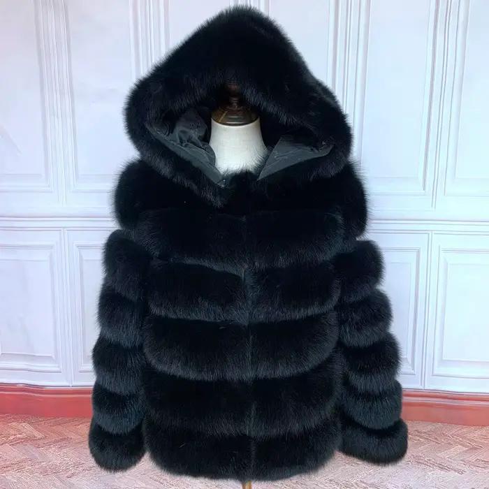Manteau de fourrure femmes manteaux d'hiver pardessus femme vestes de fourrure pour femmes manches longues capuche femmes manteaux de fourrure véritable vêtements de fourrure réelle
