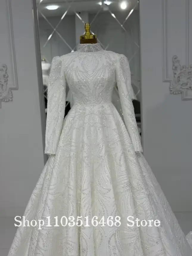 Robe de mariée musulmane personnalisée blanche à manches longues