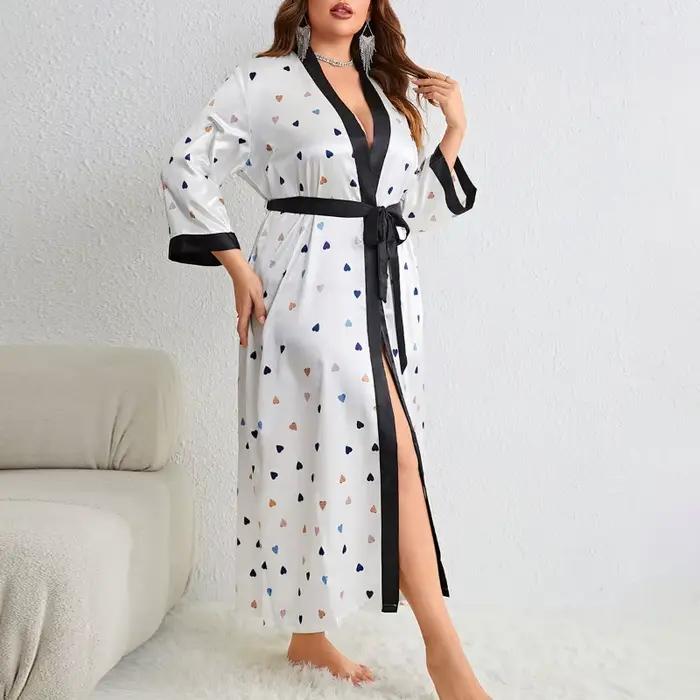 Chemise de nuit en Satin pour femmes, grande taille, longue, Maxi, à la mode, imprimé Floral, coupe ample, pour filles courbées, vêtements de détente, 100kg
