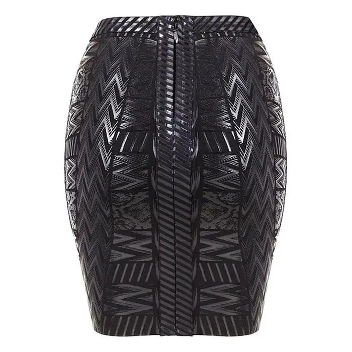 BEAUKEY-Jupe Crayon en Cuir D.lique Noir pour Femme, Couleur Unie, Géométrique, Taille Haute, Sexy, Longueur aux Genoux, pour Bureau