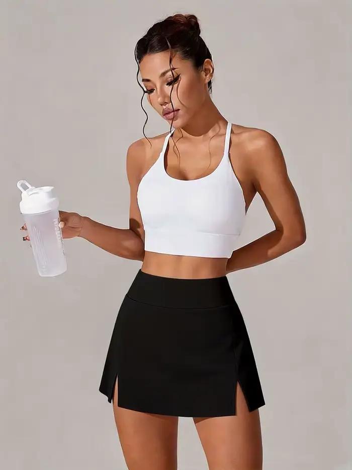 Jupes de yoga fendues sur le côté pour femmes, sexy, coupe ajustée, pour entraînement sportif, avec large ceinture, texture lisse, non transparentes, pour le fitness
