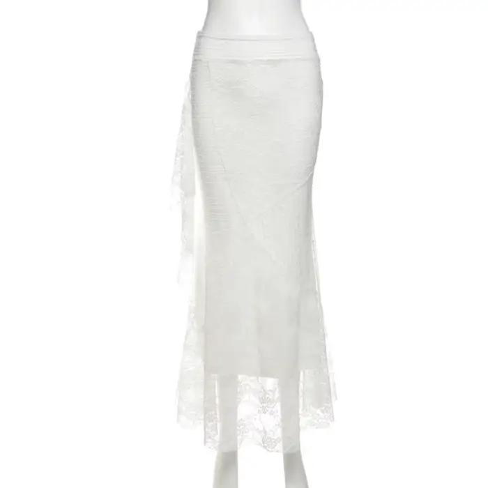 Dentelle Patchwork jupes femmes taille haute couvrant les hanches irrégulière décontracté mode crémeux doux Style