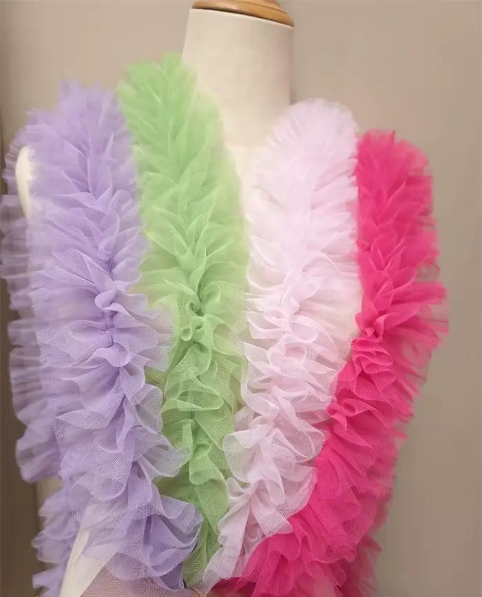 Jupe évasée en gaze double couche prune violette avec volants et ourlet effiloché pour femmes, élégante et romantique pour occasions spéciales