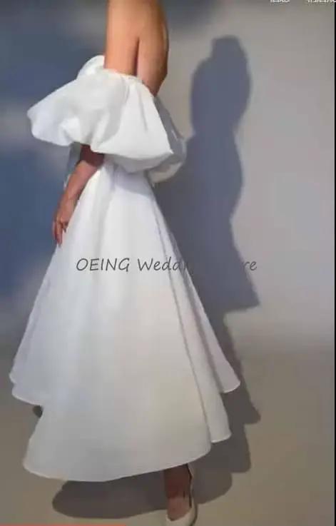 Robe de mariée mi-longue ligne A, manches bouffantes, robe courte, robes de patients simples, dos nu, chérie blanche, longueur rinçage, 2023