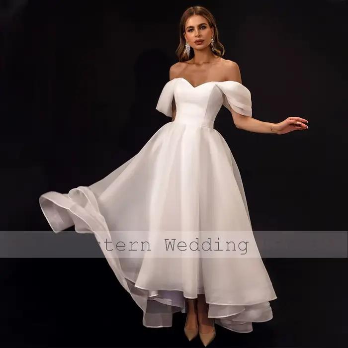 Robe de Mariée Dos aux, Longueur Thé, Simple, pour Patients, Vente en Gros, Chérie, Quelle que soit la Ligne A, 2023