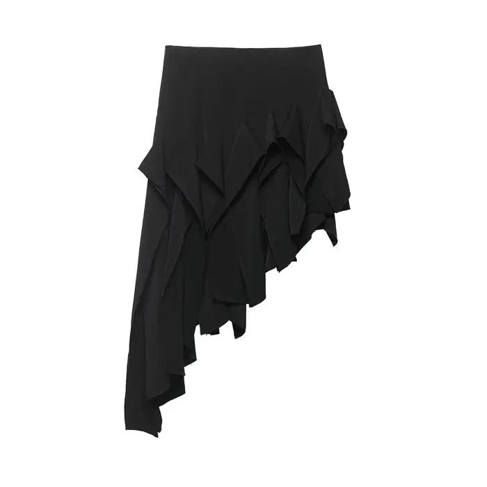 Jupe asymétrique mi-taille unie à superpositions décoratives pour femme, confortable, style décontracté pour le quotidien, en tissu polyester