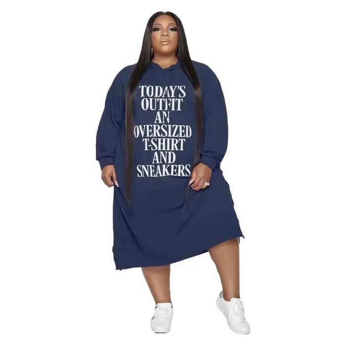 Grande Taille Robe L-5xl Femmes Hoodies Lettre Imprimer adt Casual Robe Poches Vêtements D'hiver Maxi Robes En Gros Dropshipping
