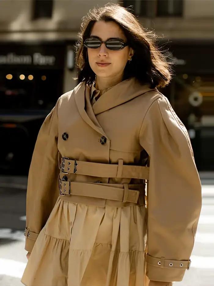 Veste courte à capuche avec Double ceinture pour femme