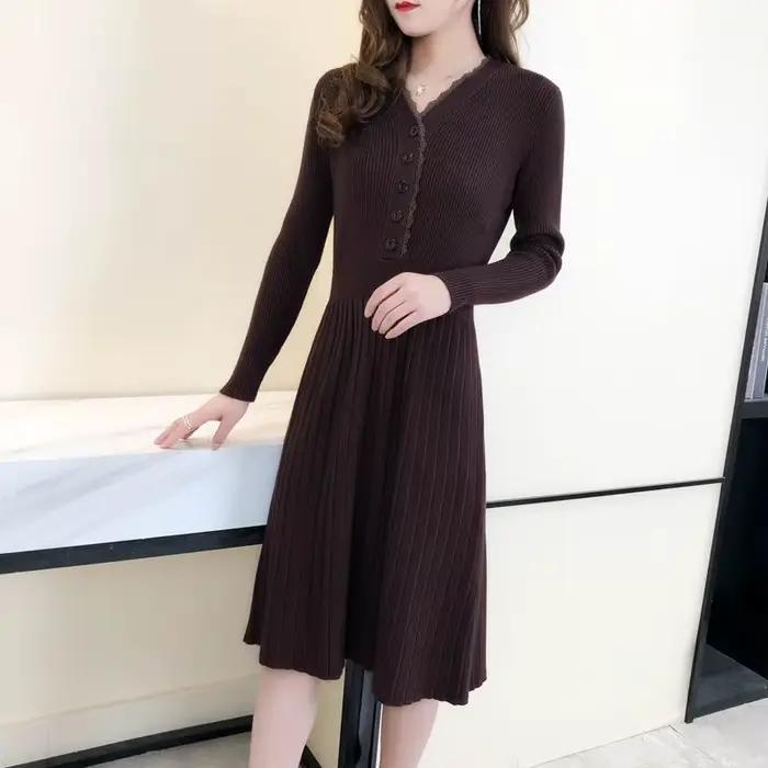 Couvrir la femme robe tricotée rouge Midi liquidation vente confortable Y2k décontracté tendance rétro robes au Crochet pour les femmes longueur au genou