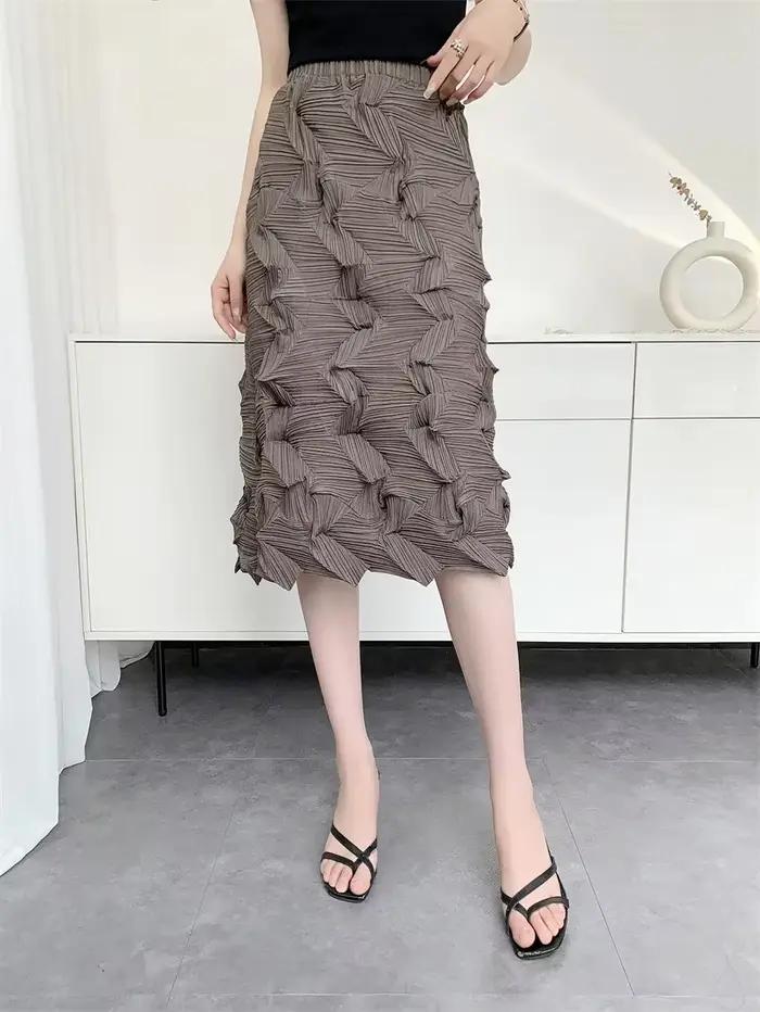 Miyake style jupe femme 2025 nouvelle couleur unie design de haute qualité plissé à la main taille
