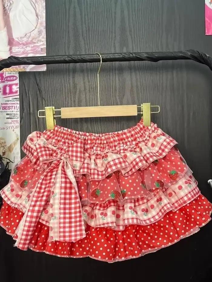 Nouvelle jupe mignonne à motif fraise pour femme