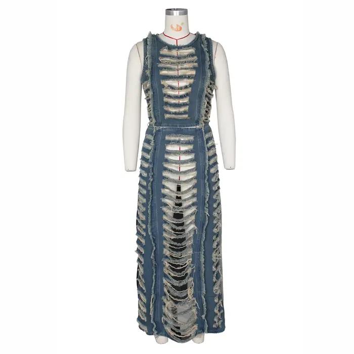 Ensemble jupe en jean ajouré pour femmes
