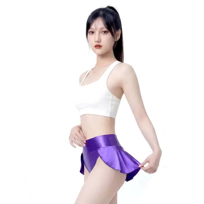 MJINM Mini-jupe de danse sexy en satin brillant et lisse