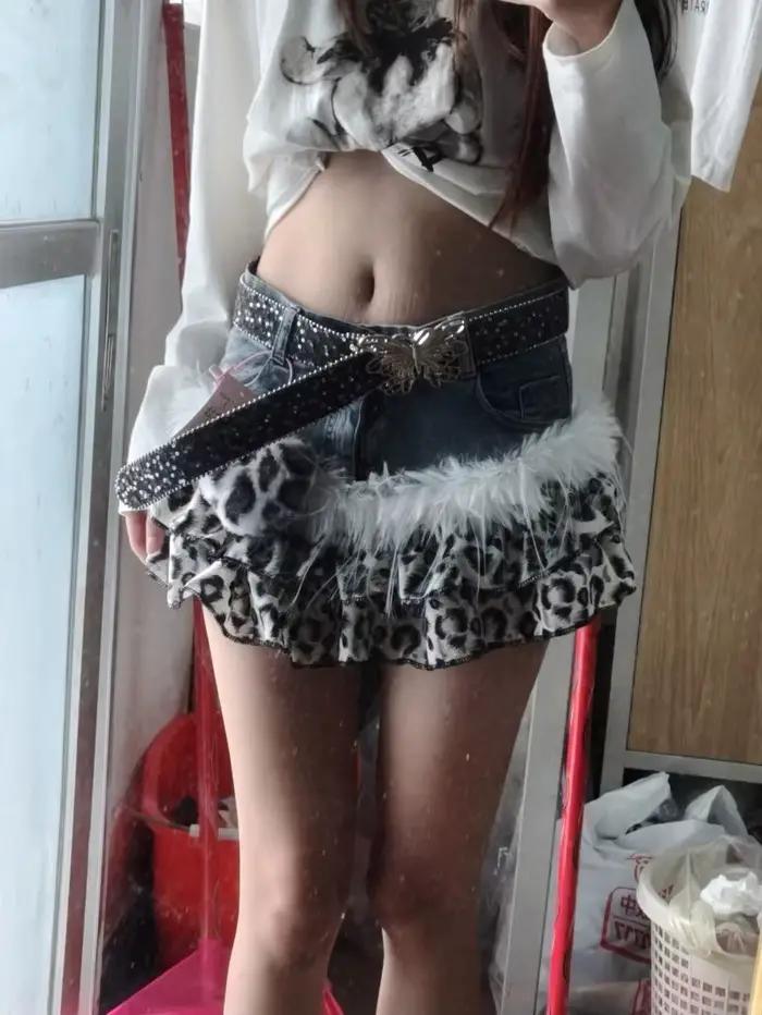 Jupe en jean Y2K à imprimé léopard vintage gothique d'été pour femme