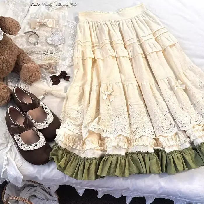 Lolita – jupe mi-longue en dentelle brodée pour femmes