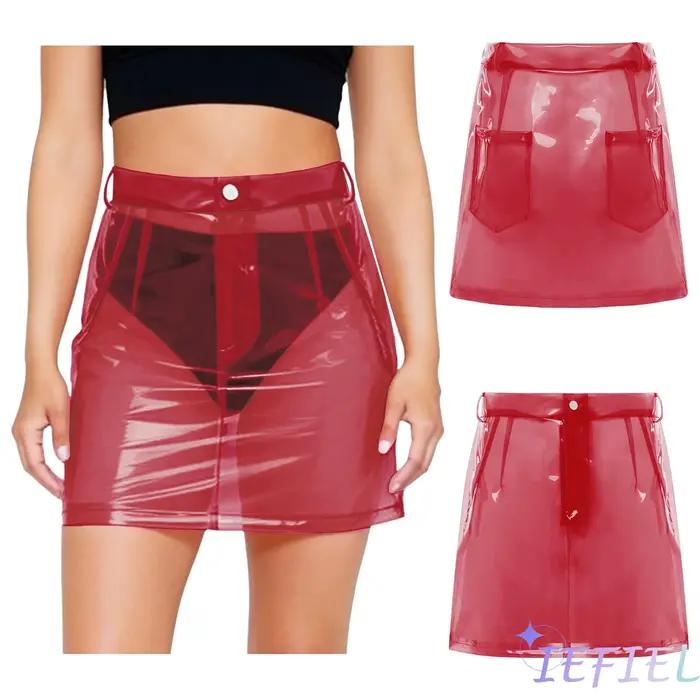 Jupe moulante transparente en PVC pour femme, style crayon, avec poches, pour la danse disco jazz, tenue de club, silhouette élégante, coupe ajustée, matériaux robustes, couleurs vibrantes, pour soirées et événements sociaux