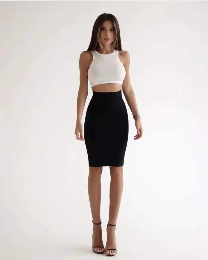 Jupe crayon en tricot longueur genou pour femmes