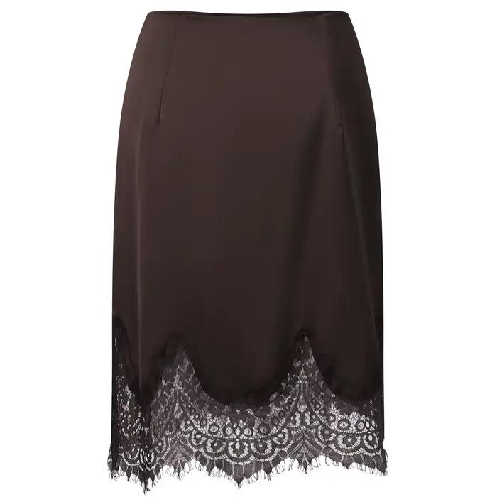 Juakoso femmes Satin demi-glissement jupes dentelle garniture taille élastique jupe Midi élégant soyeux moulante genou longueur sous-jupes