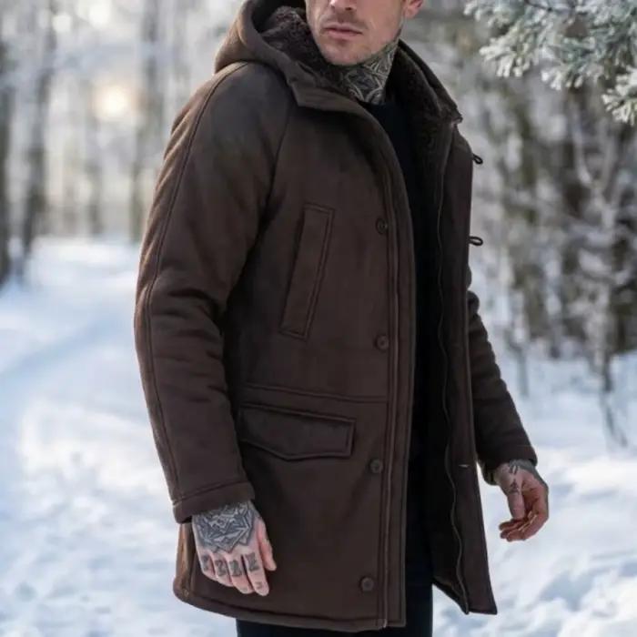 Veste polaire à capuche pour hommes, manteau doublé en fausse fourrure, coupe-vent d'extérieur, veste coupe-vent pour la chasse et la randonnée, nouvelle collection hiver