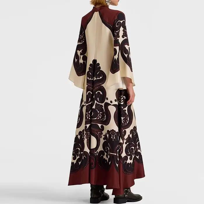 Robe longue à lacets pour femmes, motif ethnique musulman imprimé, Vintage, Sexy, col en V, manches 3/4, ample, robe de soirée Maxi, printemps automne