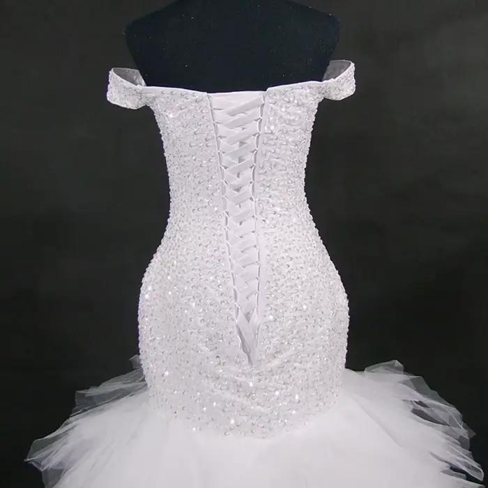 Robes de mariée et de soirée asymétriques à une épaule, dos nu, sexy, en dentelle, coupe ajustée, longues, avec traîne, en tissu principal, différentes tailles