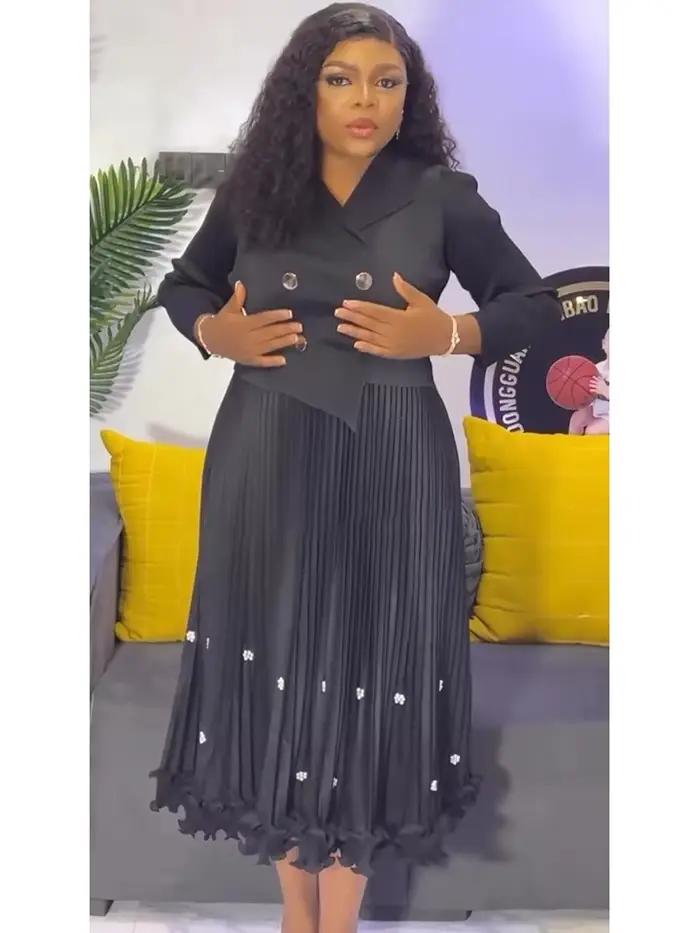 EGRM Miyake robe longue plissée automne offre spéciale femmes Double boutonnage taille cintrée minceur haut de gamme élégant jupe polyvalente