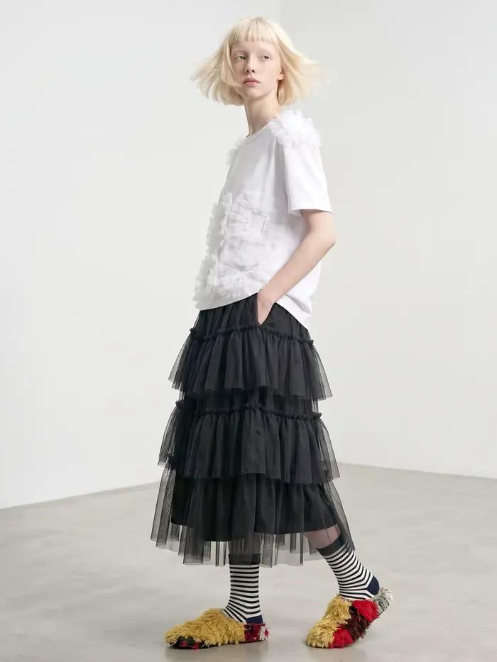 Jupes pour femmes imakokoni, vêtements féminins, style forestier, jupe noire à volants, jupe mi-longue taille haute en forme de A pour le printemps
