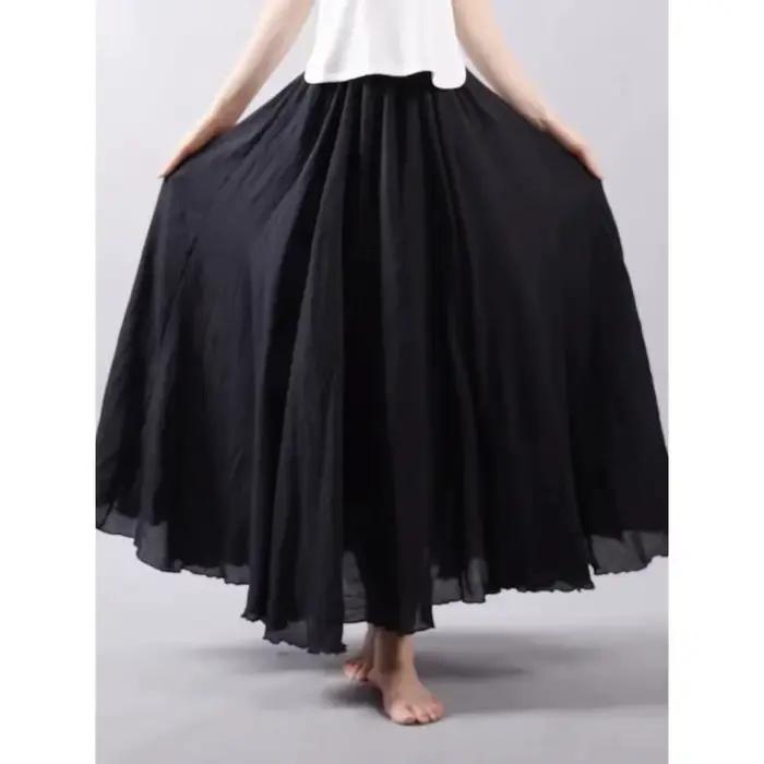 Haute qualité coton lin Maxi jupe femmes décontracté élastique taille