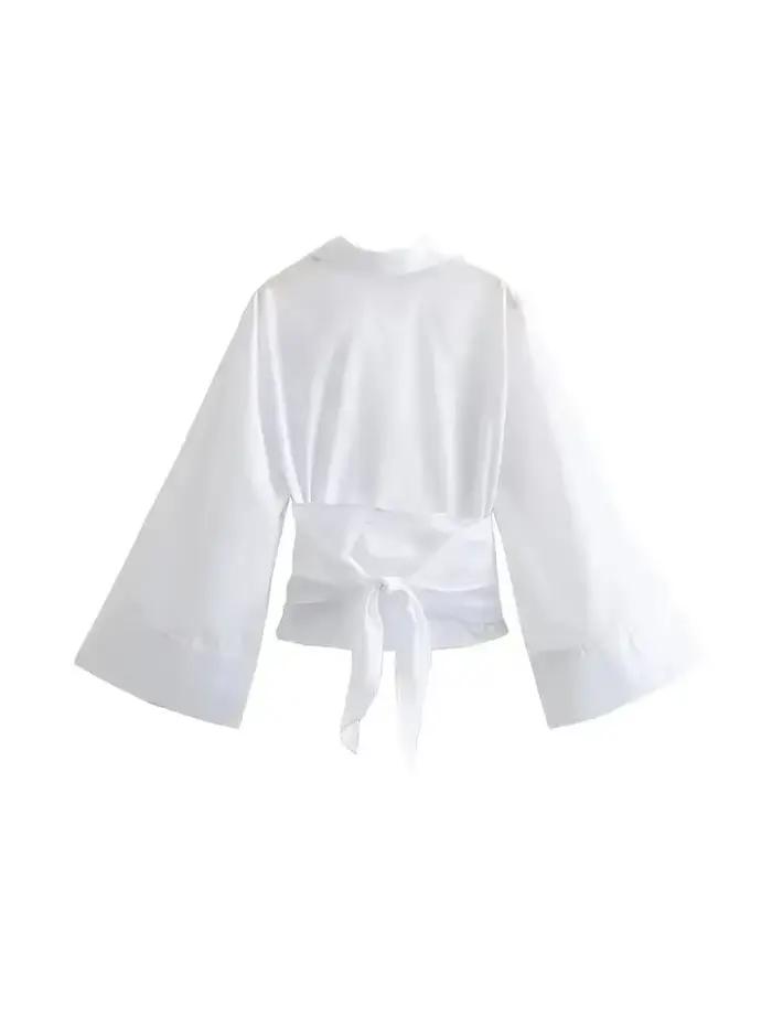 Chemisiers kimono à manches longues pour femmes avec nœud papillon, bouton avant, chemises féminines, hauts chics, à la mode