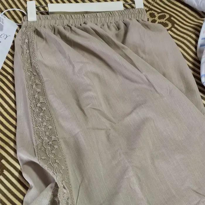 Jupe longue fendue taille haute en lin-coton pour femme