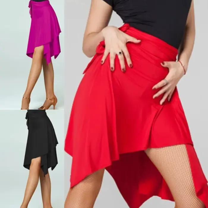 Jupe de danse professionnelle pour femmes haute qualité, coton et fibre de lait, pour compétitions et entrainte quotidienne, adaptée à toutes les saisons, couleurs variées, danse latine Samba Rumba Cha-cha
