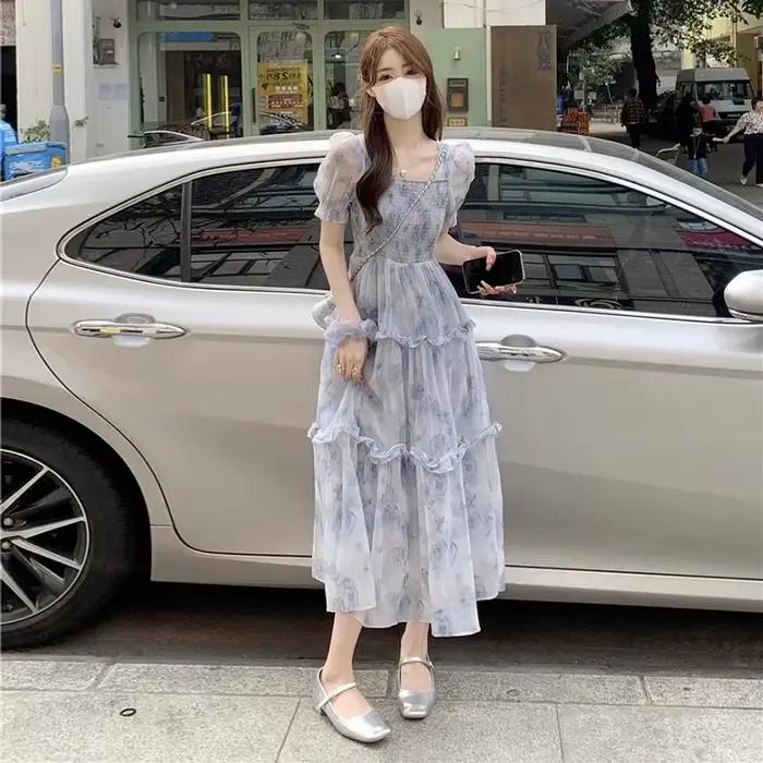 Haute qualité vente chaude en gros grande taille été nouveau Style doux jupe longue florale coupe ajustée douce robe de princesse femmes Y2K