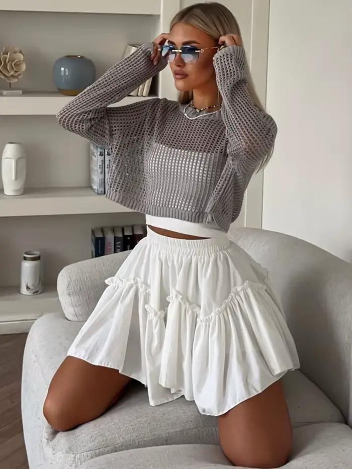 Printemps été blanc Mini jupe a-ligne taille haute Sexy mignon à volants Vintage Tennis