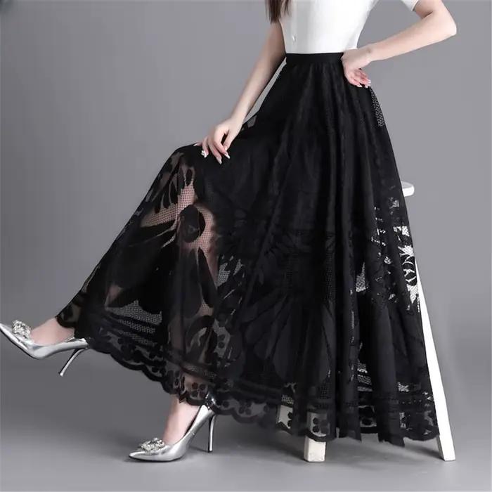 Jupe longue en dentelle taille haute pour femmes