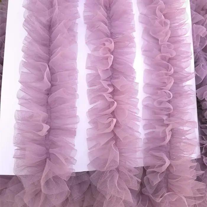Jupe évasée en gaze double couche prune violette avec volants et ourlet effiloché pour femmes, élégante et romantique pour occasions spéciales