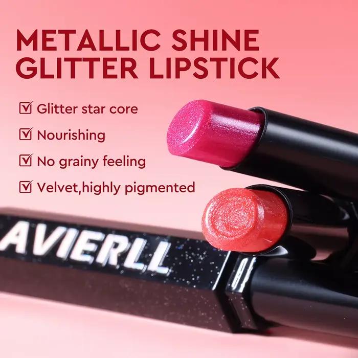 Rouge à lèvres brillant effet diamant, hautement pigmenté, nacré métallique, waterproof, longue tenue, maquillage éclatant et radieux toute la journée