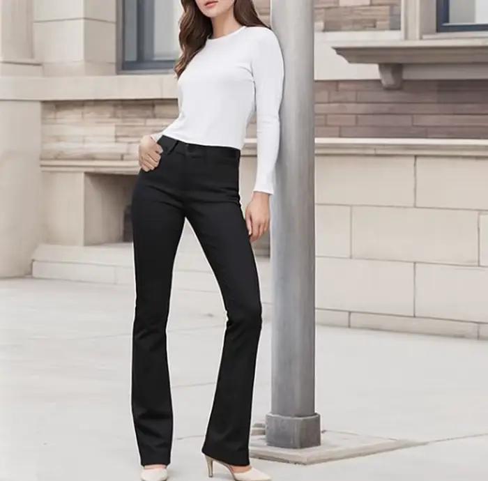 Pantalon évasé pour femme avec poches, robe crayon commandée, cloche Bootcut, jeans FjFlared astronomiques, travail décontracté