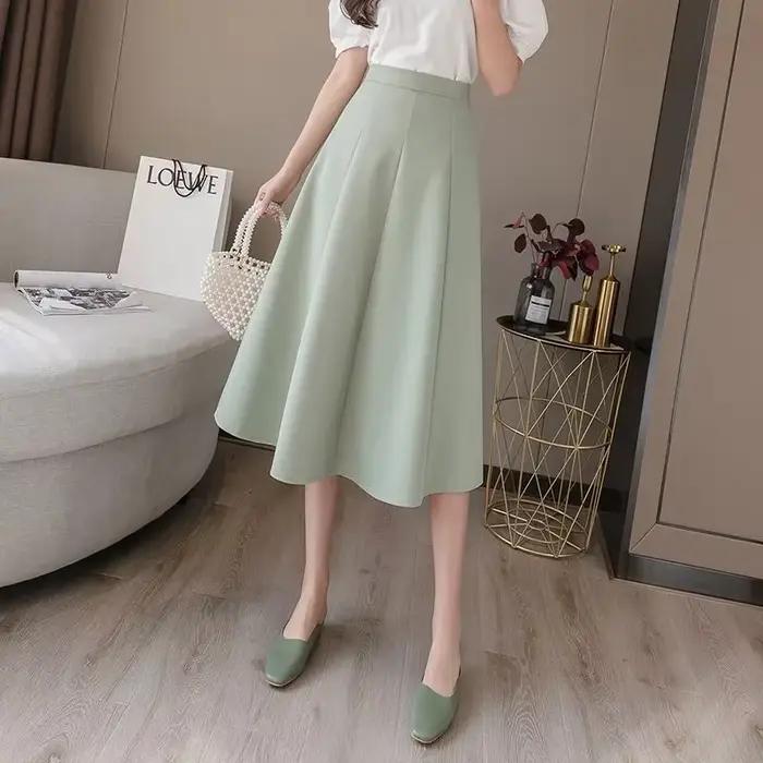 Vêtements une ligne vert femmes jupe bureau Midi jupes formelles
