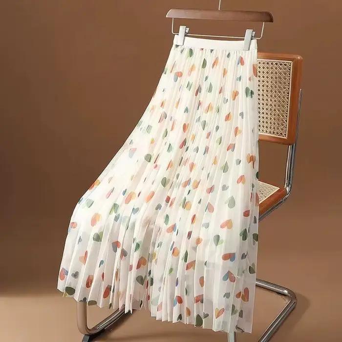 Jupe longue taille haute en mousseline de soie pour femme