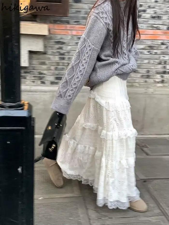 Femmes vêtements doux Jupe longue Patchwork dentelle