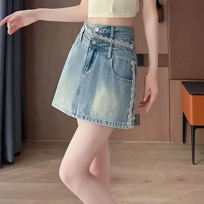 Femme Denim jupe courte épissage mignon taille haute jean jupes pour femmes qualité Harajuku vêtements tendance 2025 Chic et élégant
