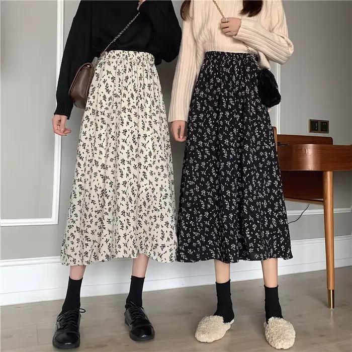 Jupe longue plissée Vintage à imprimé Floral