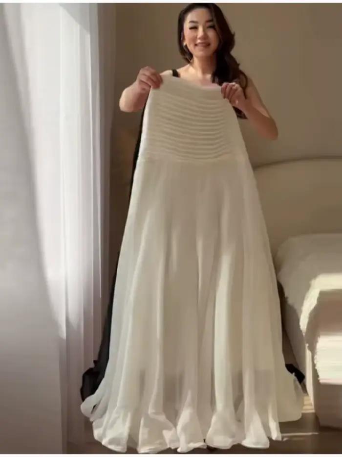 Jupe longue sirène élégante à pois froncée taille haute