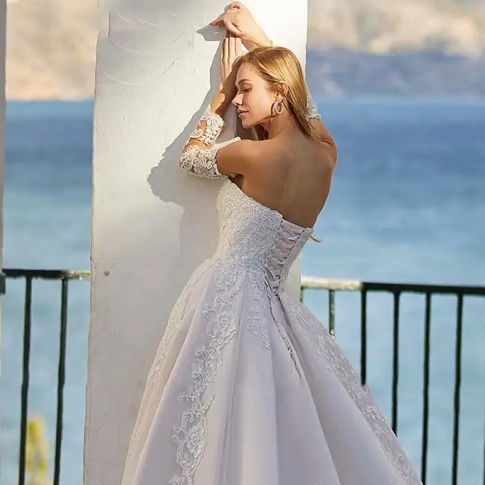 Robe de mariée élégante en satin blanc 2026, col cœur, manches longues, appliques, laçage, pour femme - Vestidos De Novia